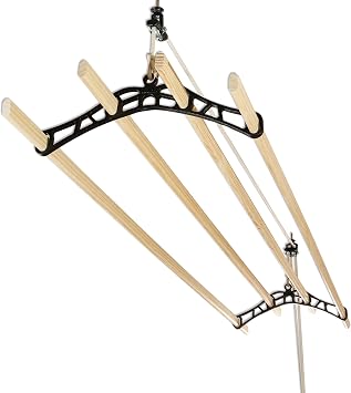 LOWENERGY 4 Lath Pulley Clothes Airer Ceiling Maid   Traditional Victorian Laundry Rack Dryer for Kitchen, Utility, Bathroom or Garage Black 0.9M