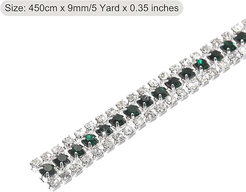 Miniatura 2 de MECCANIXITY Cadena de 5 yardas, 0.354 in, 3 filas de diamantes de imitación de cristal con cierre de cadena para coser, manualidades, joyería de