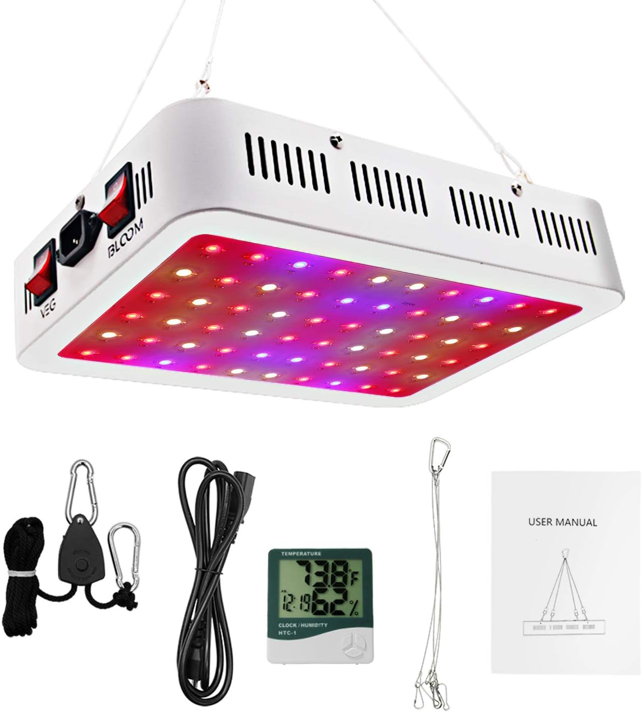 Amazon Com 600w Led Grow Light Full Spectrum Plant Growing Lights For Indoor Plants With Thermometer Humidity Monitor Garden Outdoor