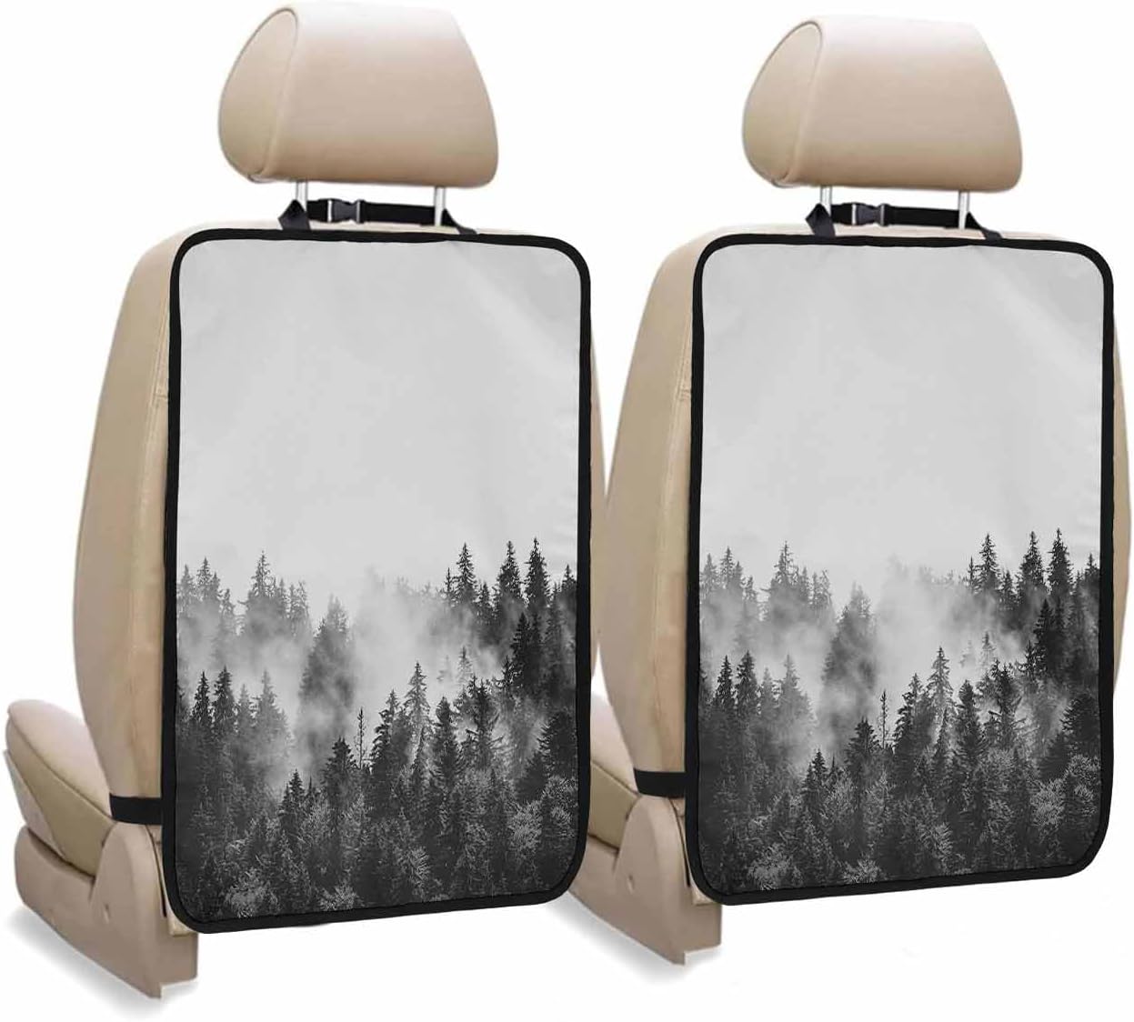 T&H XHome Car Seat Protector, 2 Pack Kick Mats Back Seat Protector Summer Photography Black and White Forest Waterproof Backseat Cover for Kids Universal Fit Automotive Interior Protectors
