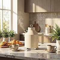 Vista 5 de ASCOT Hervidor eléctrico, interior de acero inoxidable de 1,5 L, sin plástico, 1500 W de ebullición rápida, diseño retro, apagado automático