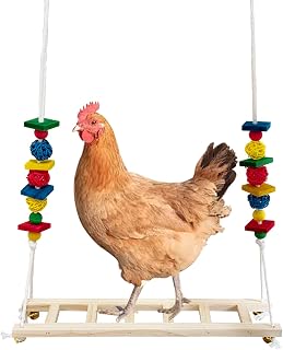 40cm Natural Wooden Chicken Swing Perch with Rattan Balls Decoration & Adjustable Rope - Safe Poultry Toy for Hens, Birds