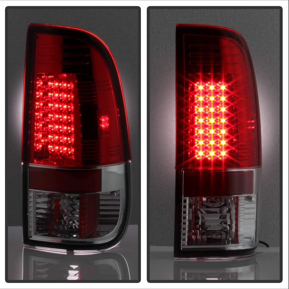 ACANII - For 1997-2003 Ford F150 99-07 F250 F350 F450 Superduty Red Clear LED Tail Lights Brake Lamps Pair Left+Right