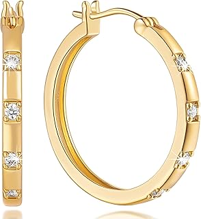 14K Gold Hoop Earrings for Womens Hoops Earrings Small Gold Hoop Earring with Cubic Zirconia Stones 14K Hoops Earring 20/25mm