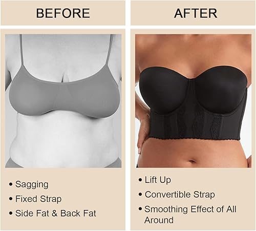 Miniatura 4 de Shecurve - Brasier de busto completo y figura completa sin tirantes, cobertura completa, espalda lateral, suavizante, brasier de apoyo push up