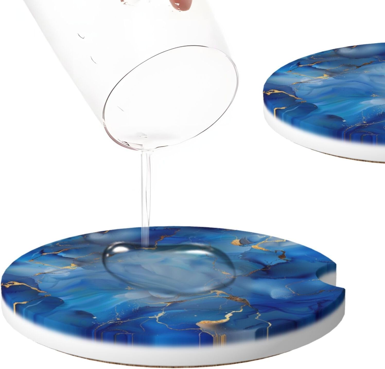 2pcs Car Cup Holder Coaster Car Coaster Ink Blue Marble Texture Absorbent Car Coaster Absorbent Drink Coaster for Car Decor Auto Accessories