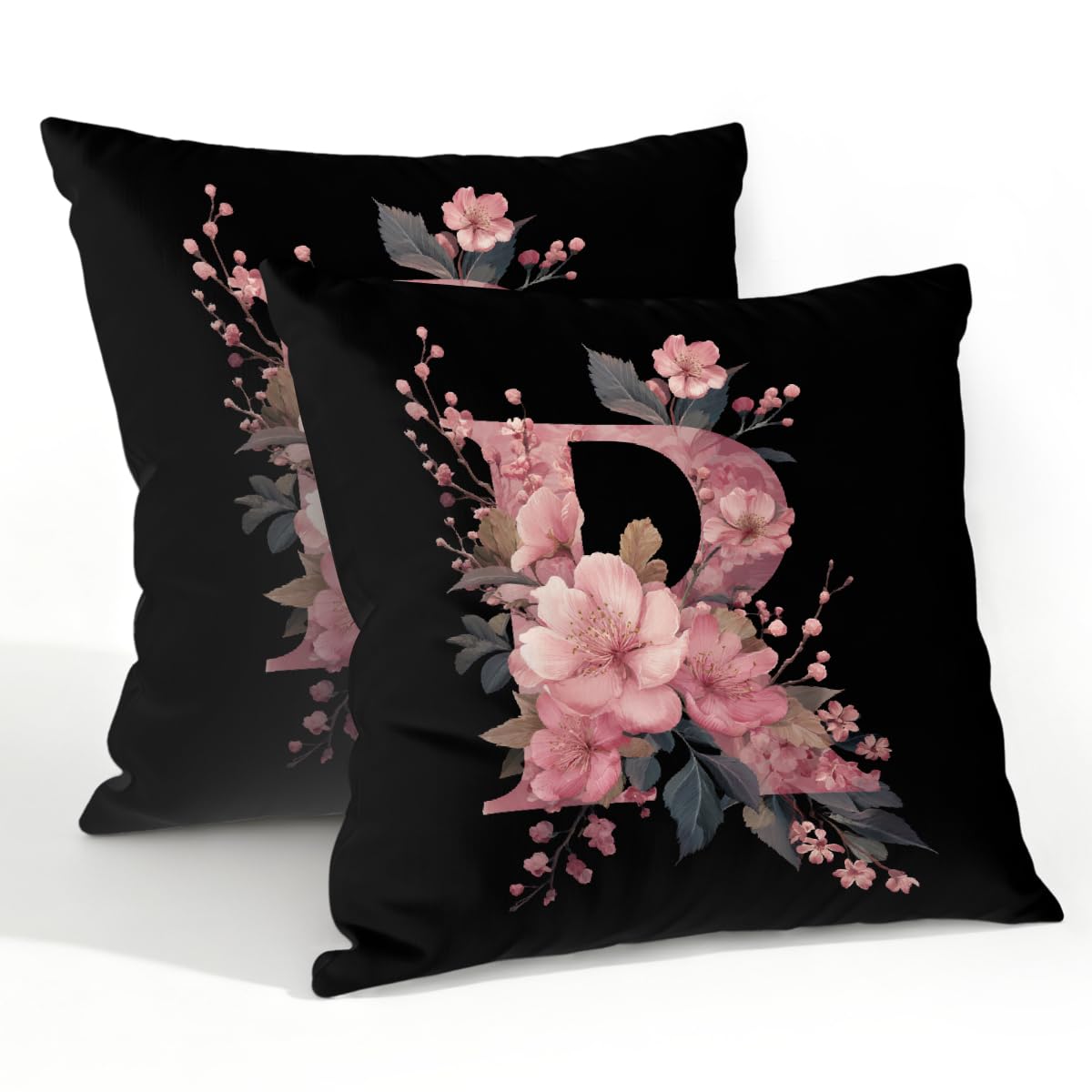 Outdoor Pillow Covers Waterproof Pillowcases 22x22in Set of 2 Botanical Floral Letter R Decorative Throw Cushion Case for Couch Sofa Garden Patio Furniture