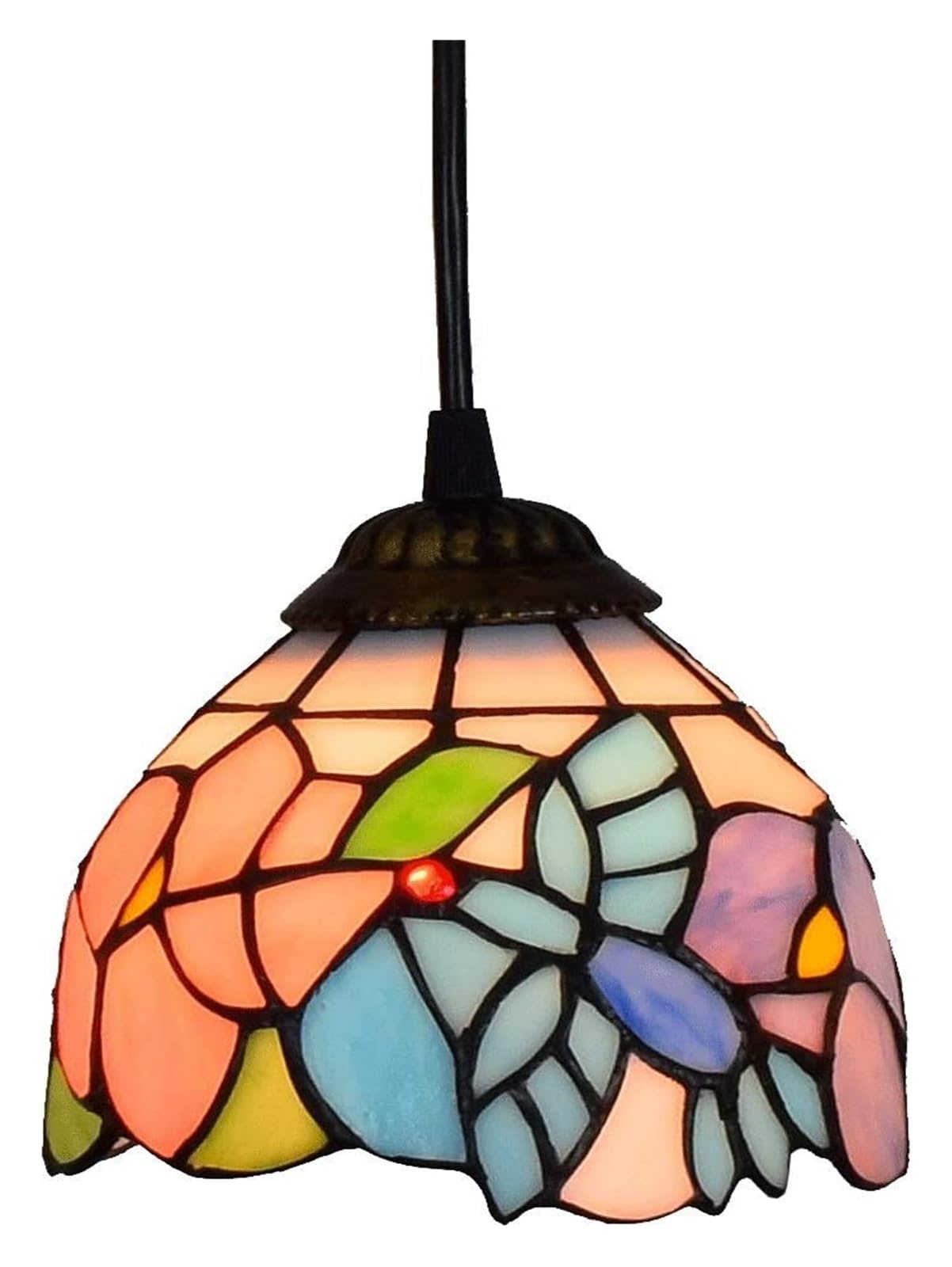 HPTHLY Ceiling Lamp Ceiling Stained Glass Chandelier 6" Tiffany Style Small Lamp Hummingbird Glass Pendant Light Ceiling Hanging Lamp Fixture Shade, For Kitchen Island