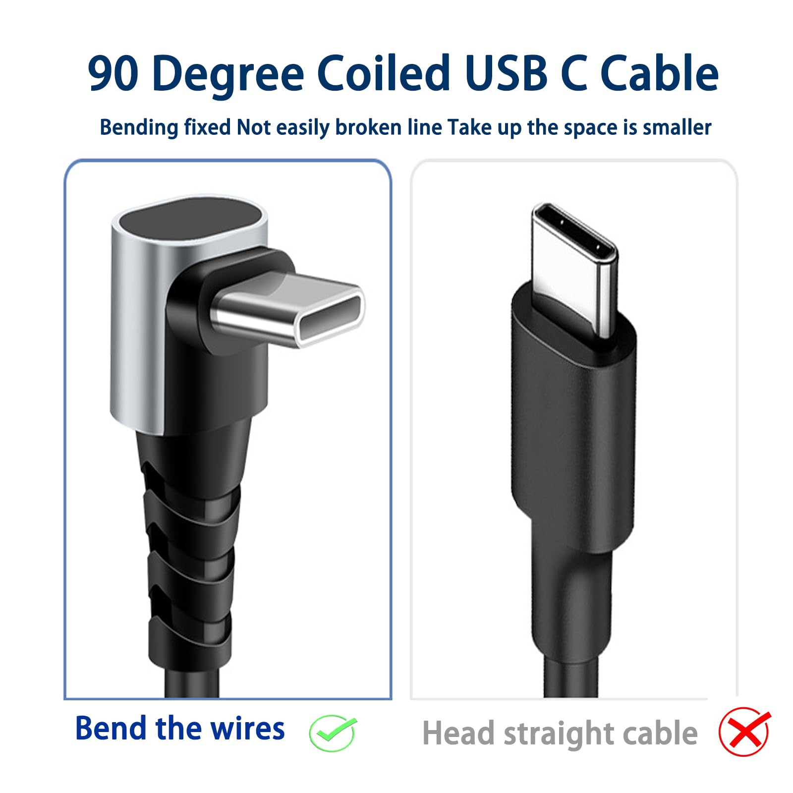 Cavo a spirale da USB C a USB C da 60 W, cavo USB-C a 90 gradi per auto, spirale a molla retrattile, cavo di ricarica di tipo C con sincronizzazione dati, compatibile con i-Phone 16 15 Plus/Pro/Pro