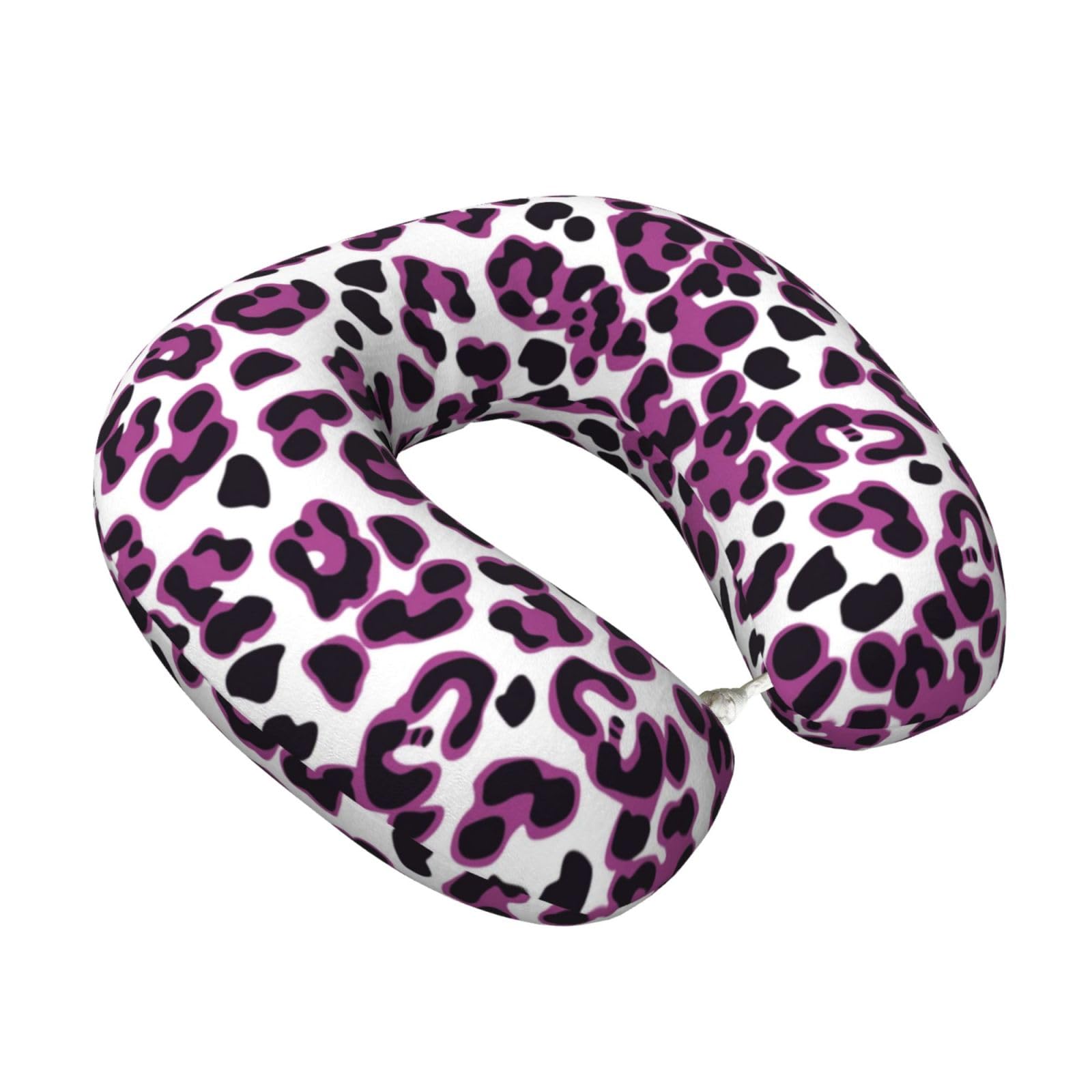 LKYMOH Leopard Pink, Travel Neck Pillow U-Shaped Memory Neck Support Soft Comfortable With Washable Cover For Airplane Car Traveling and Office
