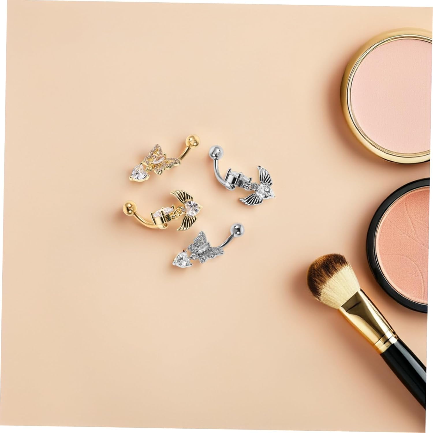 Didiseaon 4pcs Stainless Steel Belly Button Rings for Women and Men Butterfly and Heart Navel Piercings with Cubic Zirconia Curved Barbell Studs for Eyebrow and Lip Piercing Beginner Jewelry