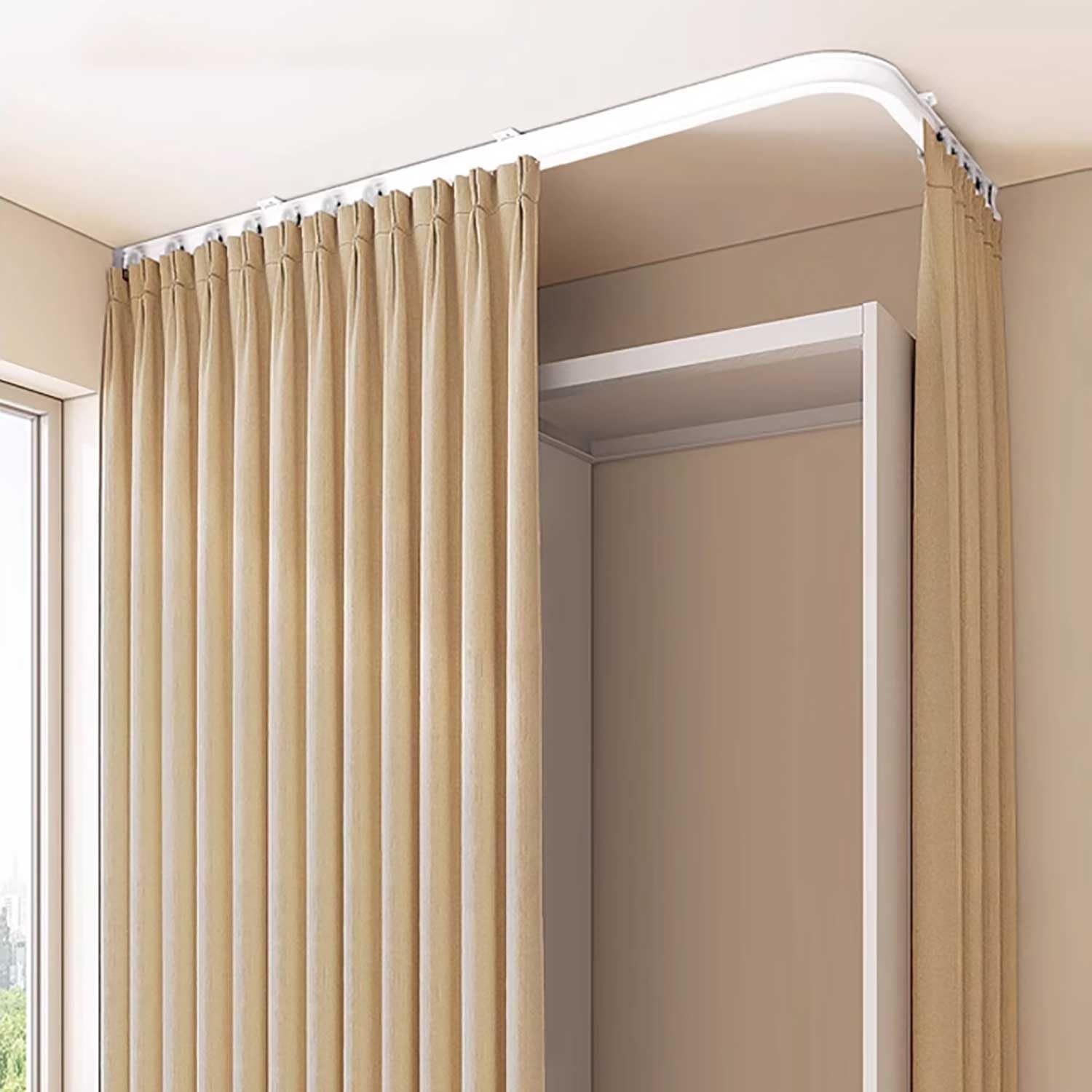 Curved Aluminum Curtain Track Set - Black/White Ceiling & Wall Mount for Shower, Room Divider & Privacy - 3.5m (11.5ft) Adjustable Length, Ideal for Open Spaces