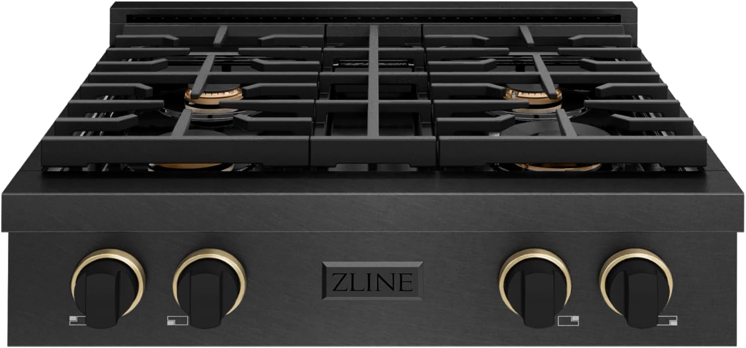 ZLINE Designer Collection 30 in. Paramount Gas Rangetop with 4 Burners in Black Satin Stainless Steel with Matte Black and Champagne Bronze Accents (SRTBSZ-30-MBCB)