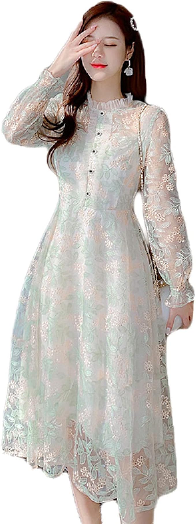 Amazon Co Jp 結婚式ドレス S レディース 総レースワンピース パーティードレス 長袖 通勤 お呼ばれ 二次会 ドレス おしゃれ 結婚式 大きいサイズ ワンピース ライトグリーン 袖あり 披露宴 レース ミディ丈 ドレープ フォーマル 卒業式 卒園式 オフィス 日常 服