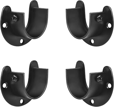 Black Edition Stainless Steel Wardrobe Closet Rod Bracket, U-Shaped Open Type Socket Bracket, Shower Curtain Rod Pole End Supports Sockets Flange 1 INCH, 4 PACK