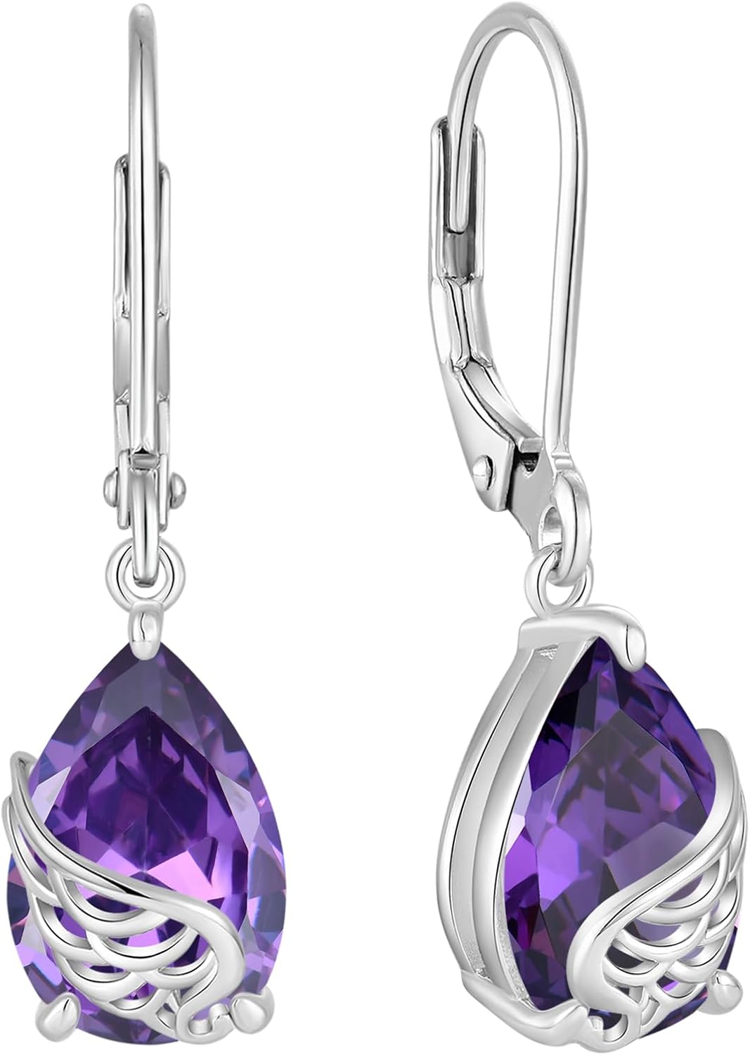 Guardian Angel Wings Dangle Drop Earrings 925 Sterling Silver Teardrop Leverback Earrings Birthstone Jewelry Gifts for Women