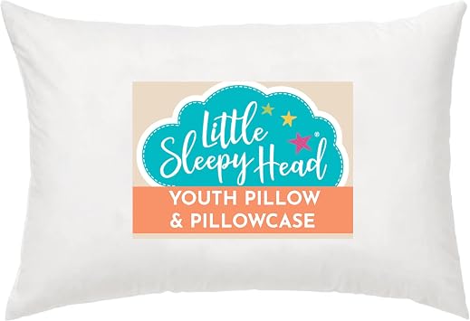 Little Sleepy Head Youth Pillow 16x22 with Hypoallergenic Cotton Pillow case Youth Pillows for Sleeping Age 5-10 - Snugly Designed Youth Neck Pillows for Travel, School and Bedtime - White