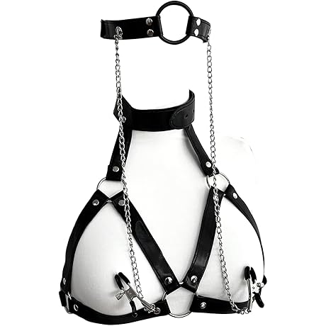 Women's Adjustable Sexy Leather Harness Belt Nipple Clamps