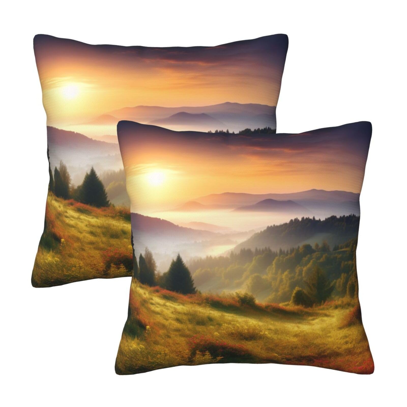 Sunrise Nature Scenery Throw Pillow Cases 2 Pack Square Pillowcases Soft Pillow Protectors for Couch Livingroom Sofa Bed Office Car,30x30 CM