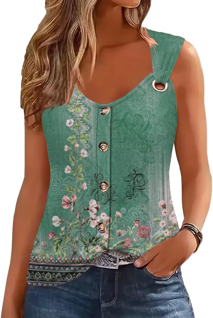 ETCYY Summer Tank Tops for Women 2026 Loose Fit Spring Outfits Lace Striped Tee Button Down Sleeveless T Shirts