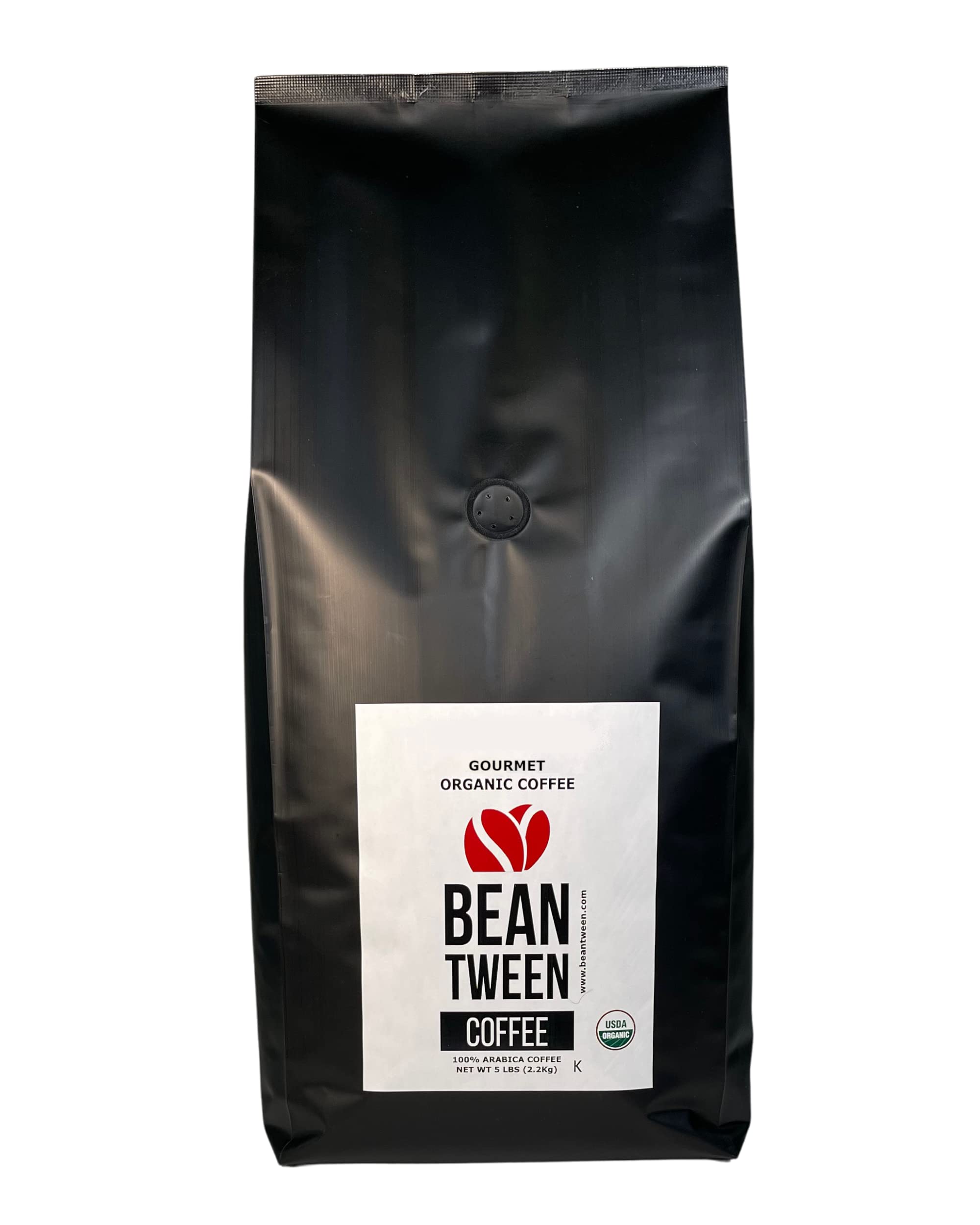 Beantween Coffee: Premium Organic MEDIUM ROAST Whole Bean (5 lb) of 100% Arabica Coffee – Low Acid, MOLD-FREE, Certified Organic, Kosher, Single Origin, Woman-owned