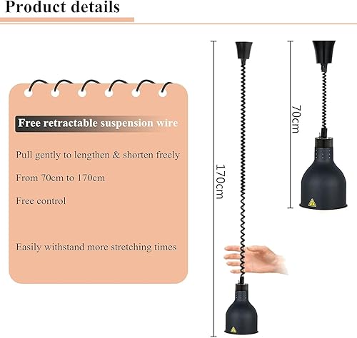 Miniatura 10 de JIAWANSHUN Lámpara de calor de alimentos de 7.480 in Calentador de alimentos Lámpara calentador de alimentos 250 W Bombilla comercial Calentador