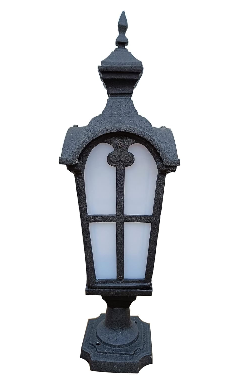 Outdoor Gate Light, Black Cast Iron Style Pillar Post Lamp with Frosted Glass, Classic Decorative Design-image-0