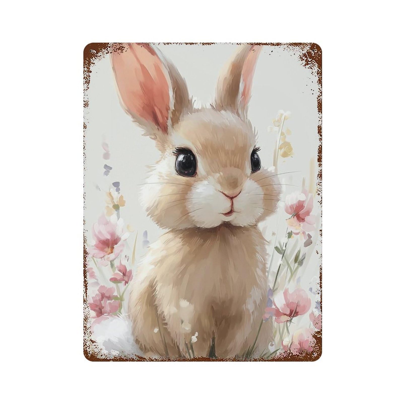 Floral Bunny Art Print -1 Retro Metal Sign 15.7"x11.8", for Bistro, Counter And Cafe Decor, Rustic Home Decor