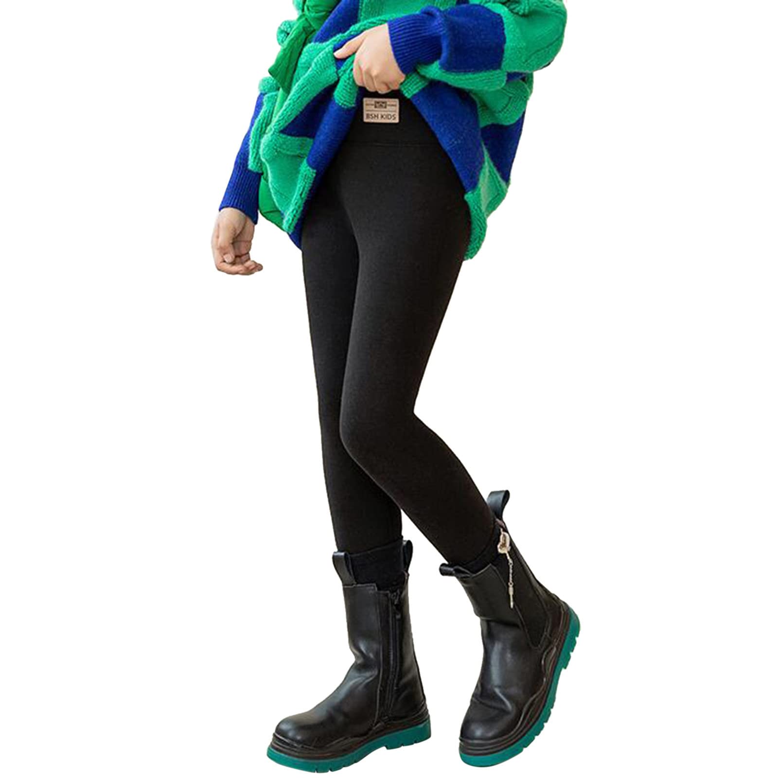 Fleece Lined Leggings for Girls Toddler Comfy Winter Warm Pants Casual High Waist Tights Kids Cotton (Black, 3-4 Years)