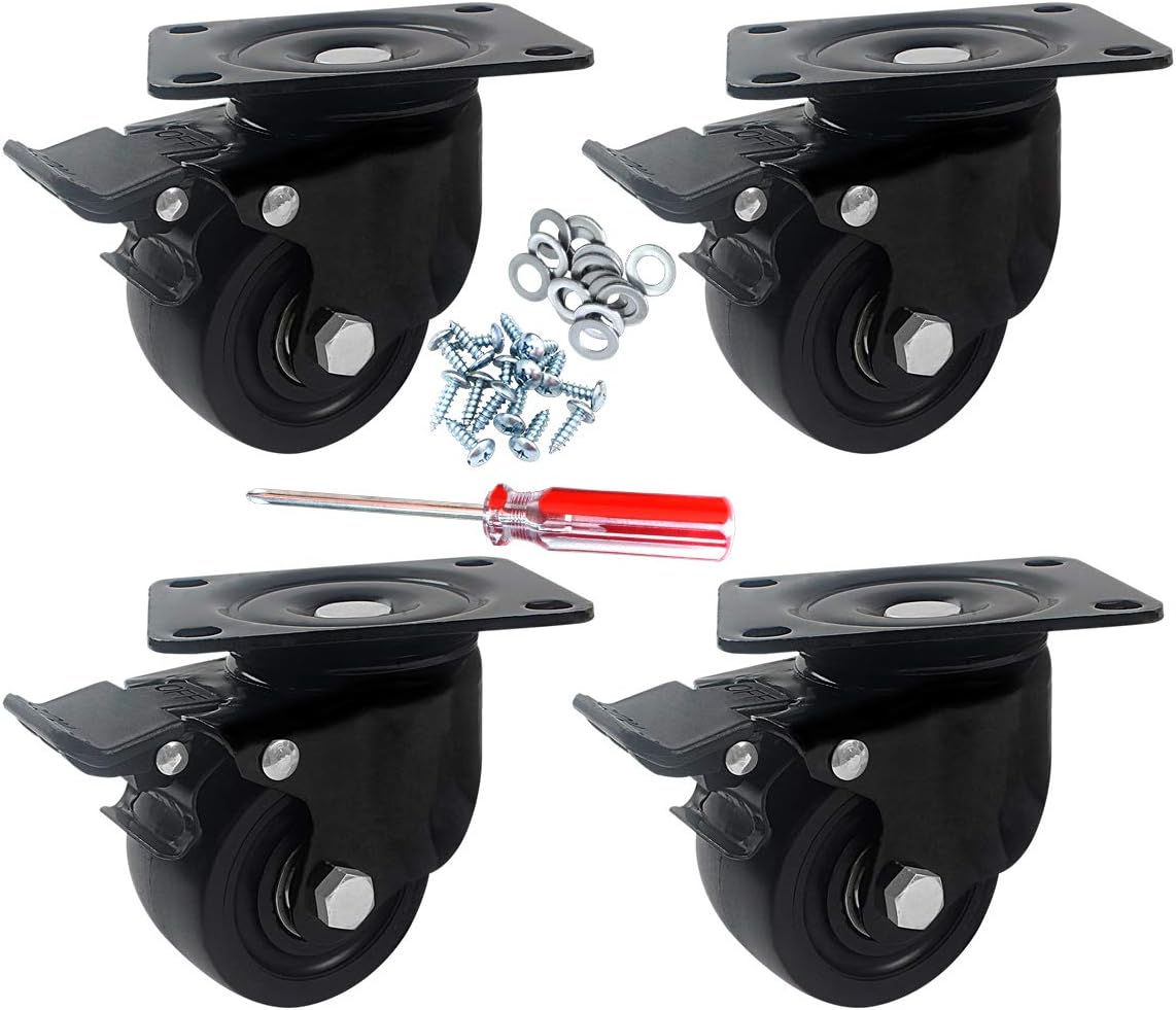 DICASAL Heavy Duty Casters, 3 Inch Swivel Plate Caster Wheels with Brake Premium Commercial Grade Non-Marking Durable Nylon castors with 2000 Lbs Capacity 4 Pack
