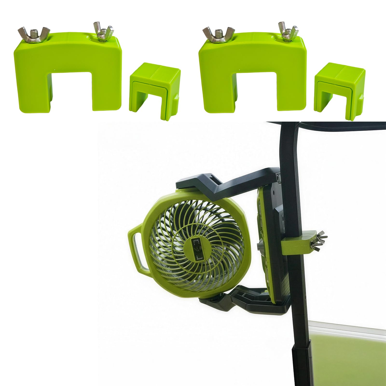 Photo 1 of 2-Pack Golf Cart Fan Mount for Ryobi PCL811 Fan, Clamp Bracket Holder & Golf Cart Fan Adapter, Fits 0.75" 1" 1.25" Square Tubes , Tool-Free Easy Install, High Strength & Sun-Resistant