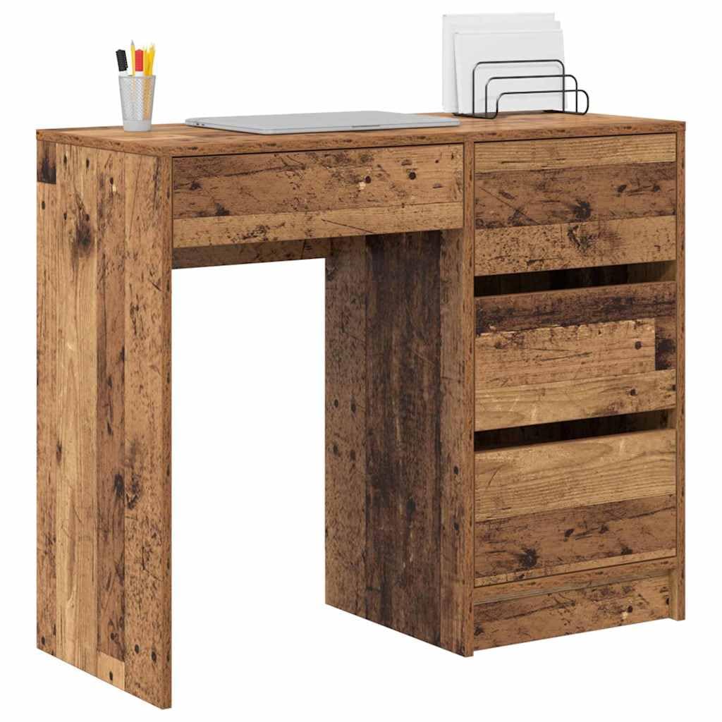 Scrivania in legno anticato, 90 x 37,5 x 75 cm, con cassetti, moderna scrivania da ufficio per casa, studio, PC, postazione di lavoro e tavolo da gioco