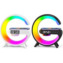 2Piece of Unique G Shape RGB LED Smart Lamp with Wireless Charger, Bluetooth Speaker & Alarm Clock. White and Black