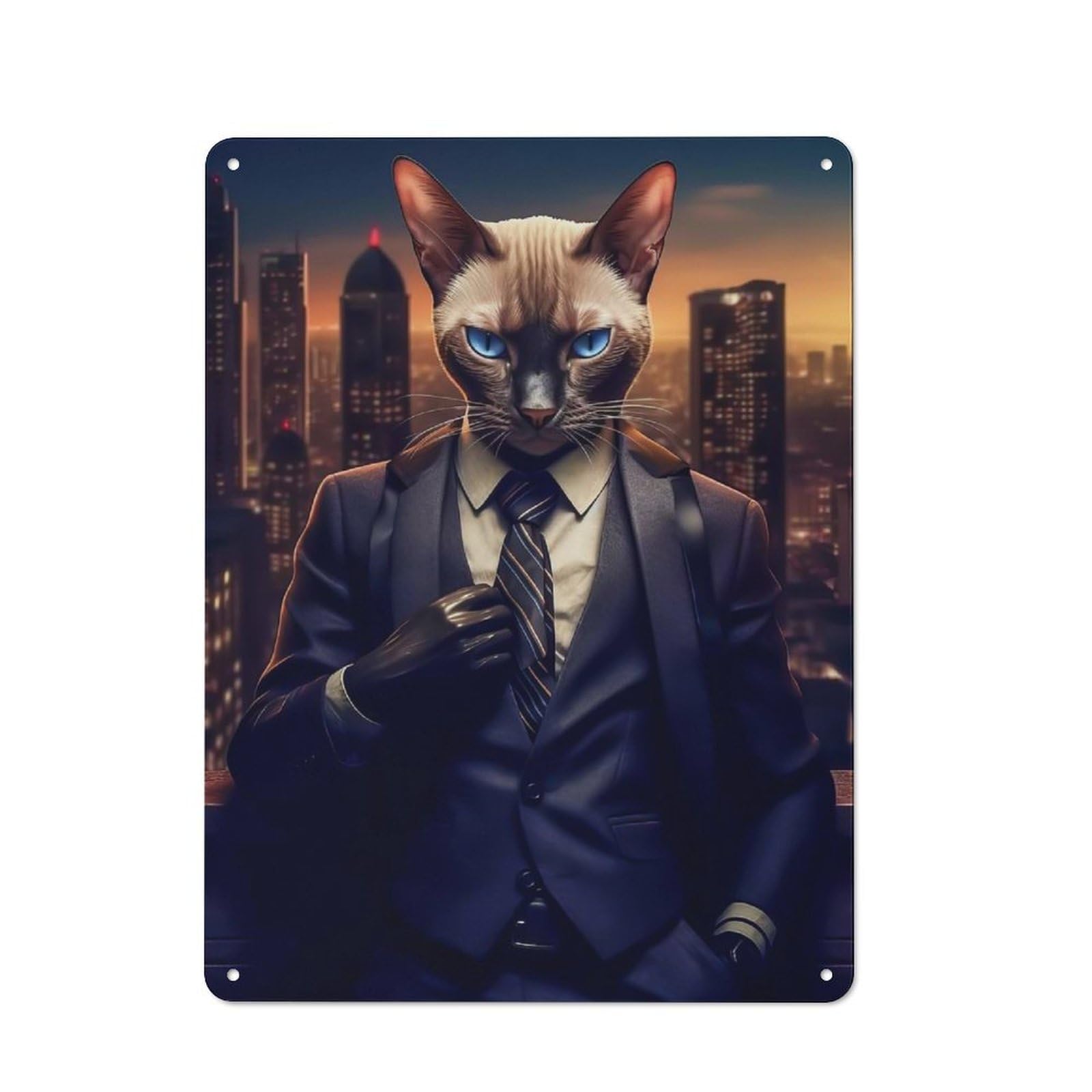 Tin Wall Plaque 40x30cm with Mafia Siamese Cat for Studio Or Craft Room, Suited to Craft Room Decorators