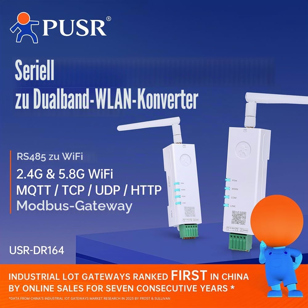 Din Rail Seriell zu Dual Band WiFi RS485 zu WiFi Konverter Modbus Gateway with MQTT IEEE802.11 a/b/g/n USR-DR164