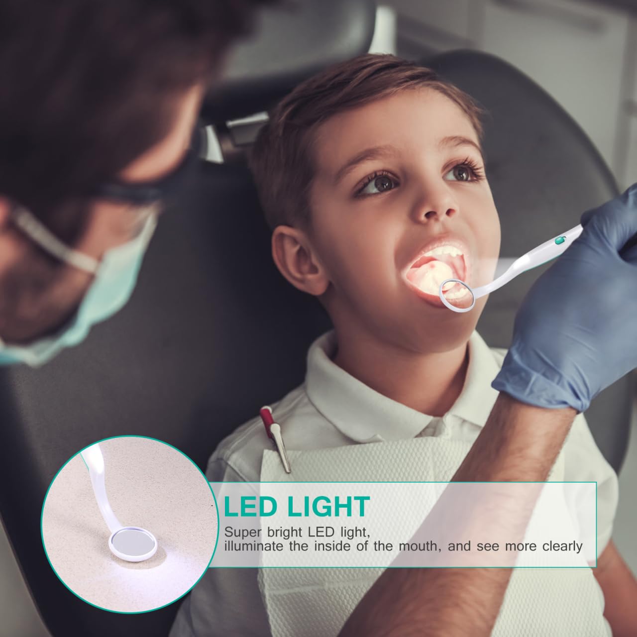 FOMIYES Espejo Dental con Luz LED Anti-Niebla para Inspección Oral (Verde)