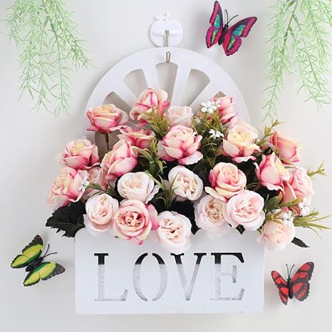 Amazon 造花 壁掛け花 壁掛フラワー 手作りフラワー バラ デイジー Love デザイン インテリア飾り 観葉植物 お祝いに 結婚式 リビング 玄関やトイレ 飾り付けに プレゼント 34 27cm フック付き 造花 オンライン通販