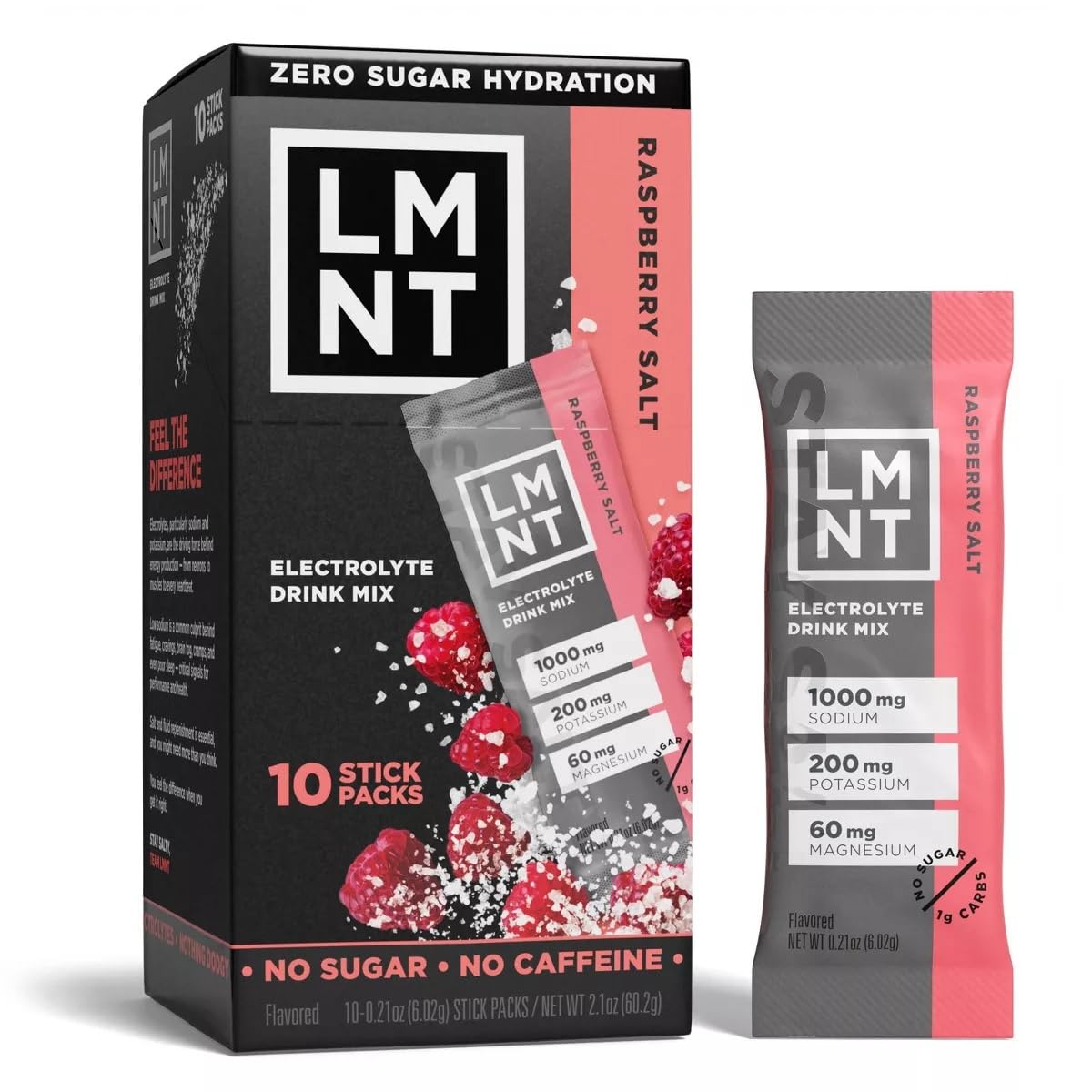 6x LMNTs Zero-Sugar Electrolytes Sports Drink - Raspberry Salt - 2.1oz/10ct (Total 10 x 6 mins 60 pack)