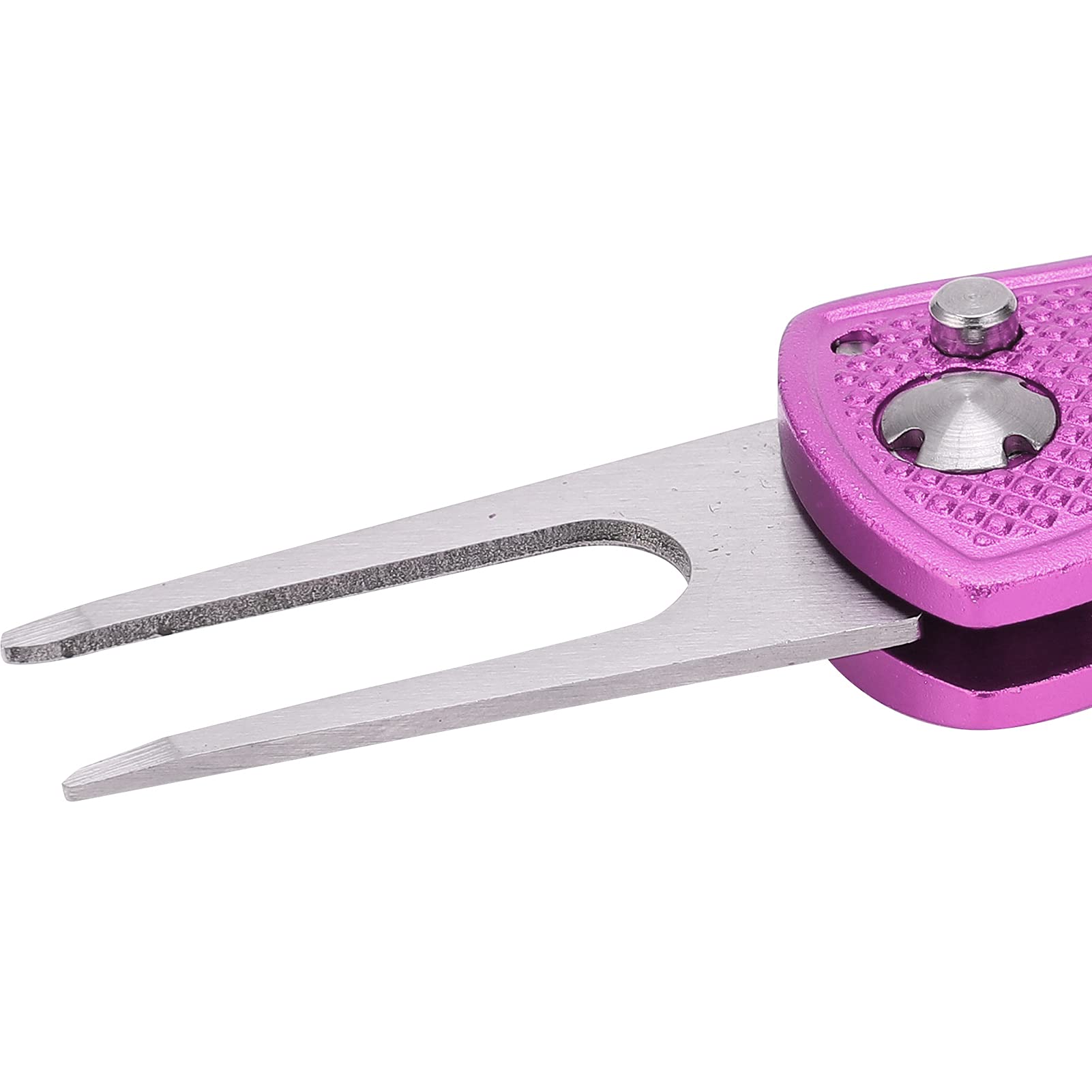 Forchetta da Golf Pieghevole in Acciaio Inossidabile, Strumento di Riparazione Divot Magnetico con Marcapalle, Rosa
