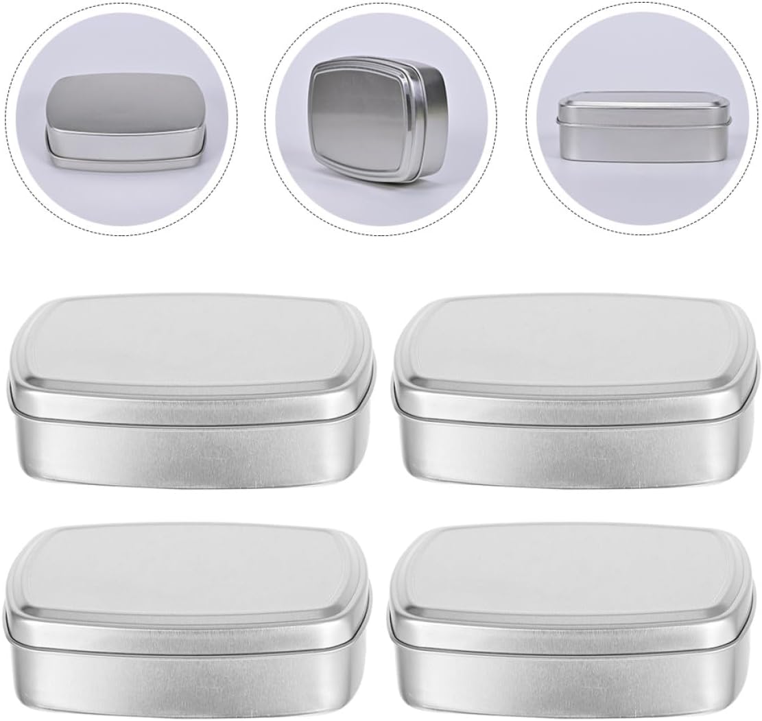 Cabilock Metal Rectangular Aluminum Candy Tin and Soap Container with Lid, 4pcs 150ml Small Aluminum Storage Boxes for Travel and Household Organization