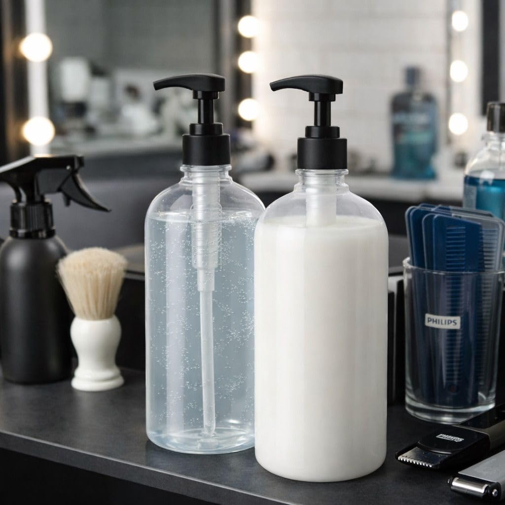 Dispenser universale a pompa, confezione da 2, si adatta alla maggior parte dei popolari shampoo, balsamo, dimensioni 1 litro, 1000 ml, 750 ml, 500 ml (nero)