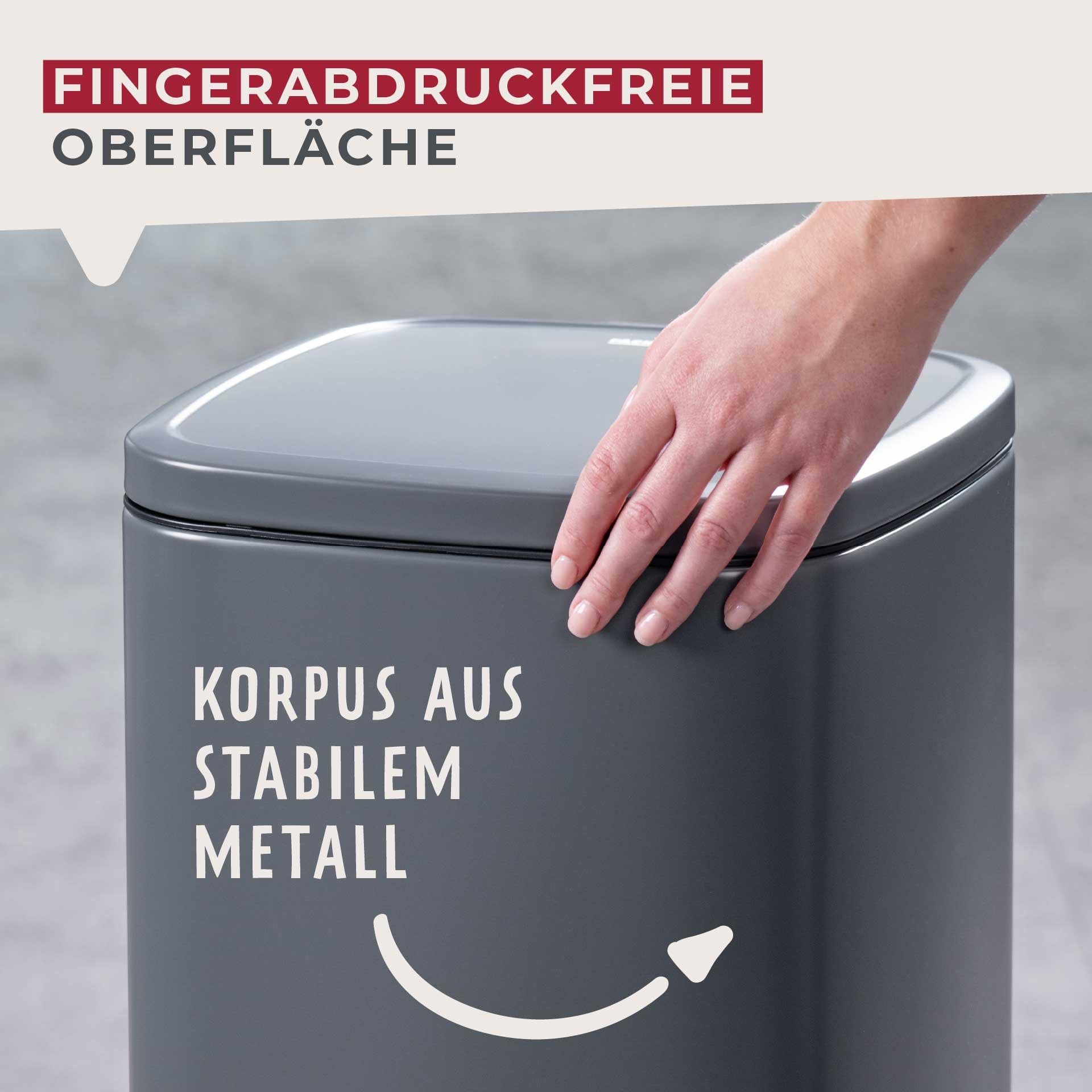 FACKELMANN LONDON Pedal-Abfallsammler 6L – Stilvolles Design in Dunkelgrau, Mit gedämpftem Deckel und Anti-Fingerprint Oberfläche, ca. 20 x 26 x 29 cm