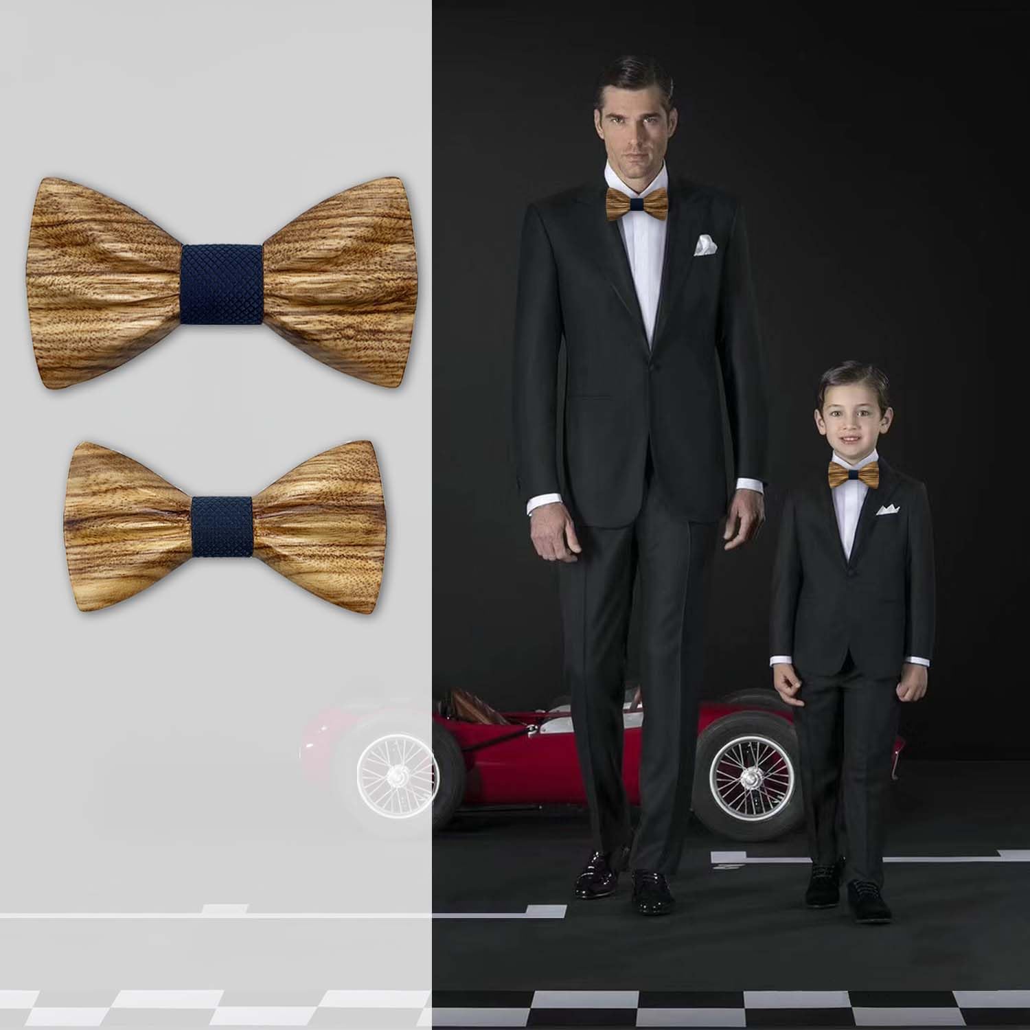 Set di papillon padre-figlio, 2 pezzi, papillon in legno, da uomo, bambino, regolabile, per feste, matrimoni, cerimonie