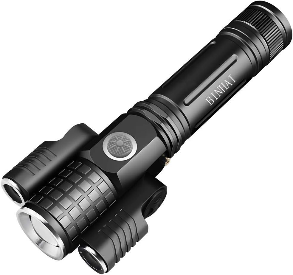 Torch Flashlights Riding Tactical LED Flashlight Super Bright Rechargeable with 3 Heads, IP65 High lumen Adjustable Focus Hand-held torch, LED for Indoor & Outdoor Camping Hiking Hunting