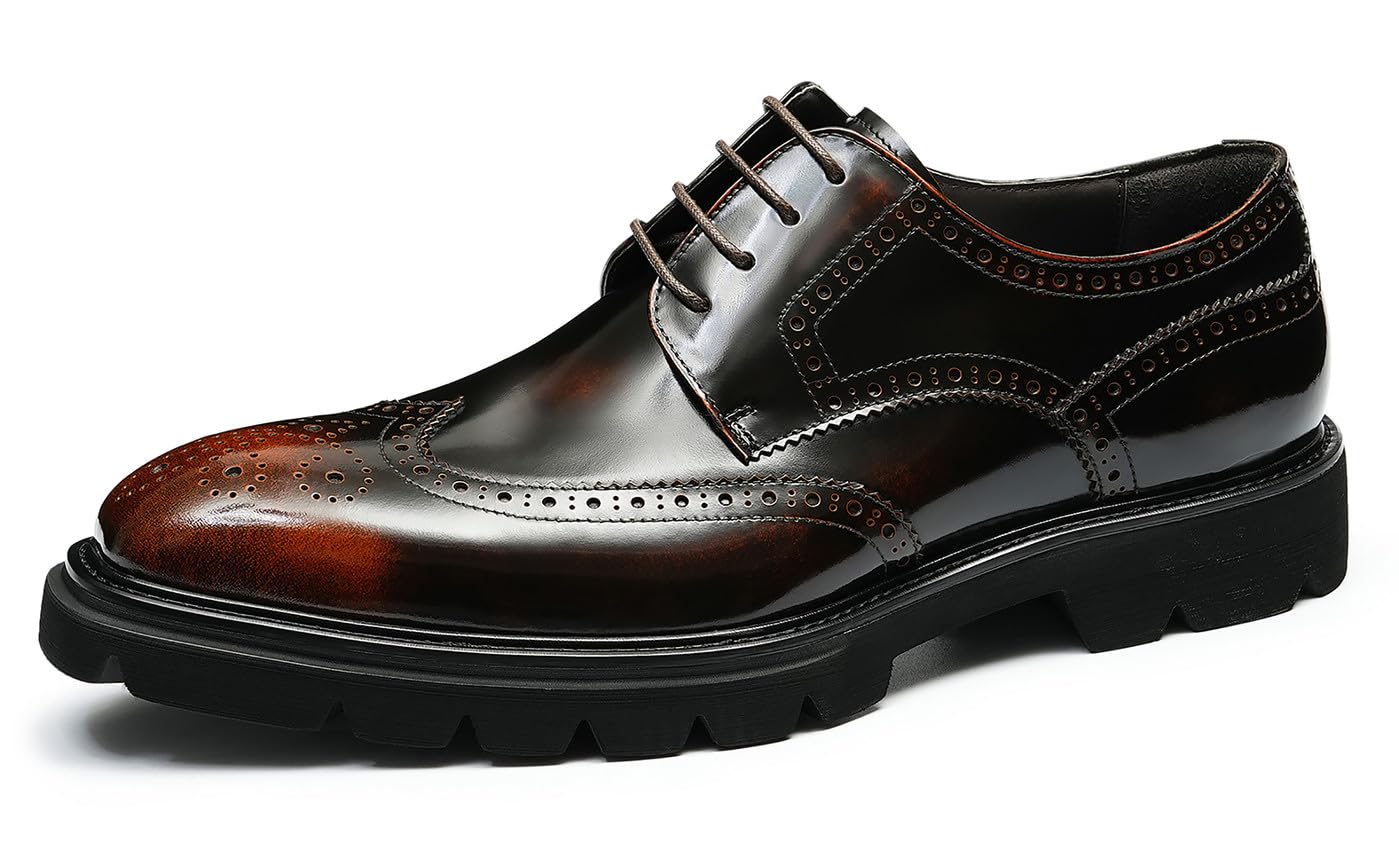 Santimon Mens Oxfords Fomarl Dress Genuine Leather Wingtips Brogue Oxfords Fahion Business Casual Tuxedo Wedding Comfortable Prom Shoes