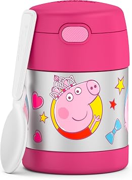 THERMOS FUNTAINER Kids Food Jar with Spoon, 10oz, Peppa Pig | Kid-Friendly Stainless Steel Insulated Food Container, Keeps Food Hot or Cold Longer for School & Play, BPA Free