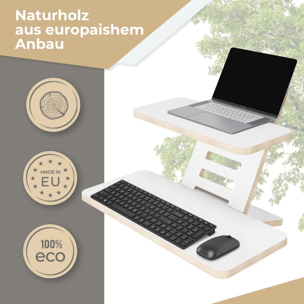 Stehschreibtisch Aufsatz | Stehpulte | Stehpult Holz | Laptopständer | Ständer | Stehtisch Aufsatz | Rednerpult | Schreibtischaufsatz | Stehpult Höhenverstellbar | Made in EU (Weiß)
