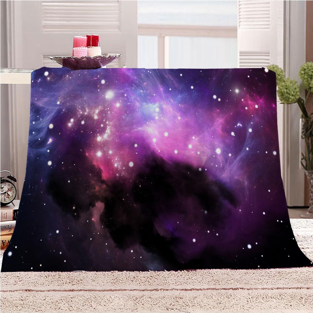 Coperta Letto Matrimoniale Coperta Di Flanella In Microfibra 180X200Cm Paesaggio Della Galassia Viola Stampata Motivo Coperte Divano Inverno Pelose Per Bambini/Adulti Decorazione Per La Casa
