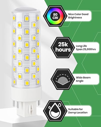 Miniatura 7 de GX24Q Bombillas LED, 6000 K blanco frío, 4 pines base CFL bombilla de repuesto para bombilla fluorescente compacta de 13 W, 18 W, 26 W en ventilador