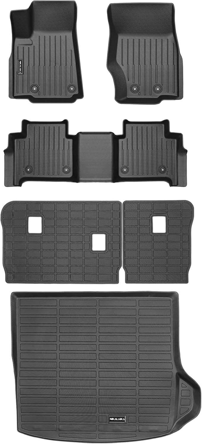 Floor Mats & Trunk Mat & Backrest Mat for 2025 2024-2022 Jeep Grand Cherokee 5 Seat Only (Include 4xe Not WK or L) All Weather TPE Protection Waterproof Floor Liners Accessories, Black